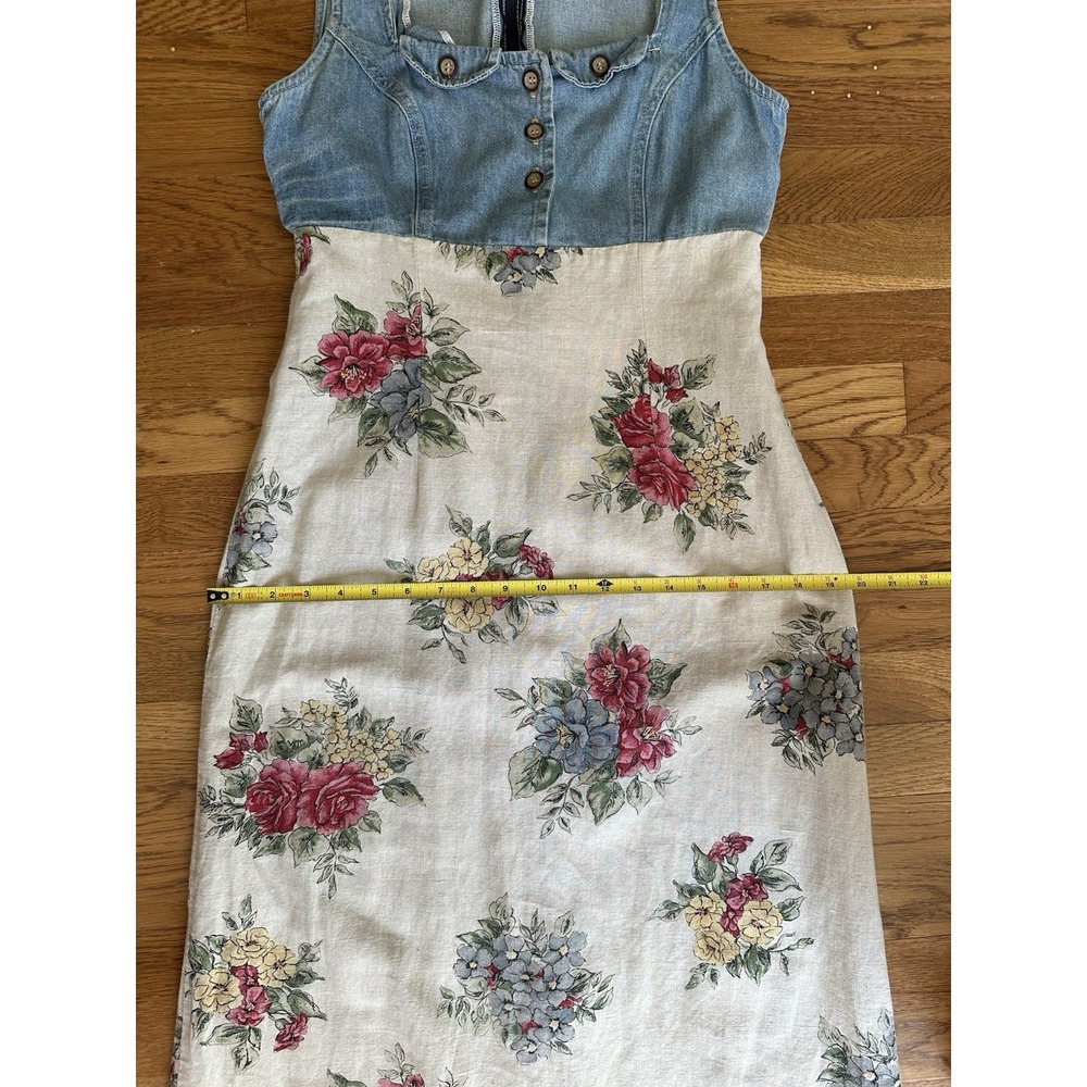 VTG Triangle Blues Denim Floral Maxi Dress Sz 9 Made USA Cottagecore 90s - Picture 10 of 16